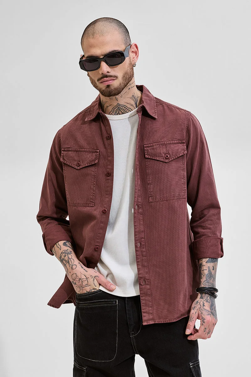 SNITCH Brown Solid Long Sleeve Relaxed Casual Shirt