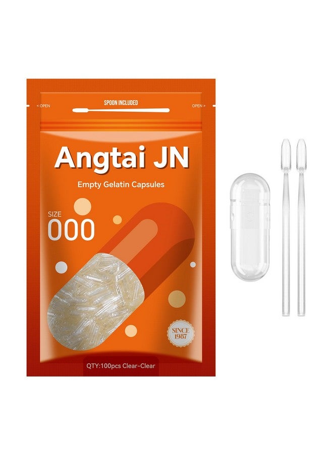 Angtai JN كبسولات جيلاتين فارغة أنغتاي JN حجم 000 كبسولات جيل نقية من الأبقار شفافة (100 عدداً) خالية من الغلوتين، غير معدلة وراثياً، معتمدة حلال مجموعة تعبئة مع ملعقتين لصنع مكملاتك الخاصة - Image 1