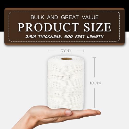 SMART&CASUAL 600 Feet 2mm Cotton Butcher Twine String Soft Food Safe for Cooking Craft Baker Kitchen Meat Turkey Sausage Roasting Gift Wrapping Gardening Crocheting Knitting - Image 2