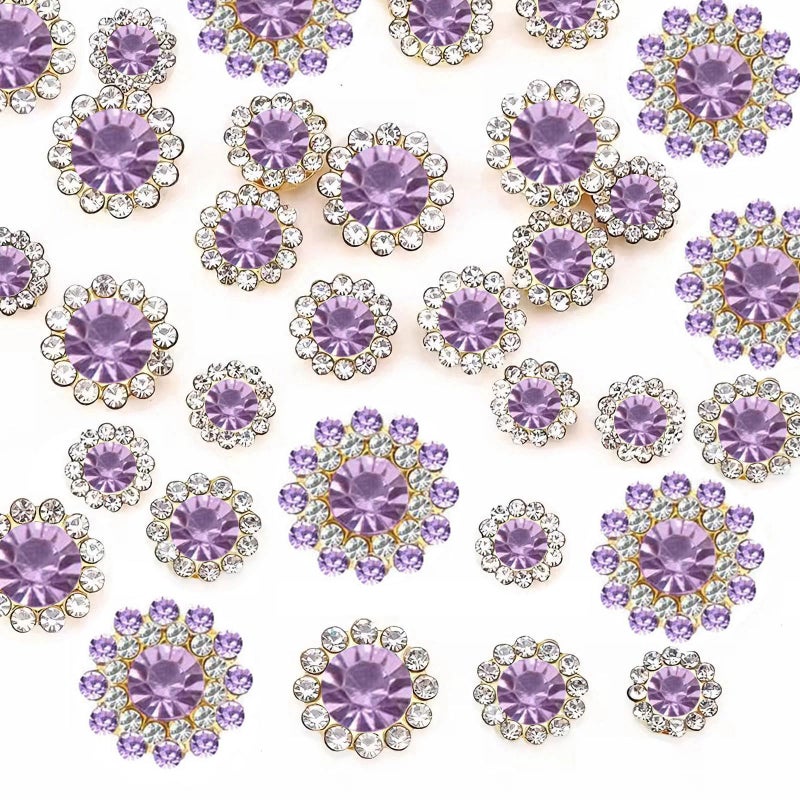 UYTRDVG 100Pcs Sew On Rhinestones Crystals Glass Gems Metal Claw Mixed 8Mm 10Mm 12Mm 14Mm Sunflower Gemstones For Sewing Headband Jewelry Crafts Clothes Shoes Belt Accessories(16 Violet Purple) - Image 1