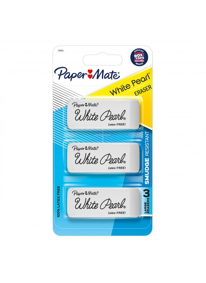 Paper Mate Paper Mate 70624 White Pearl Erasers, Large, 3 Count  - Image 1