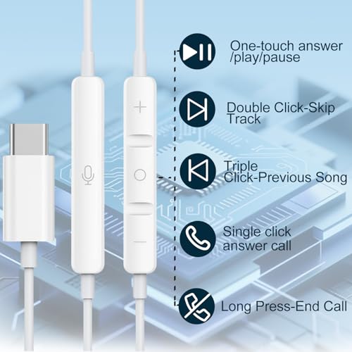 SKLNXAZ 1 Pack-USB C Headphones for iPhone 15 Pro Earbuds Type C Wired Earphones with Mic & Remote Control Noise Cancelling for iPhone 15 Pro/PM, iPad Pro, Galaxy S23/S22/S21/Ultra Note 10/20, Pixel 7/6/6 - Image 4