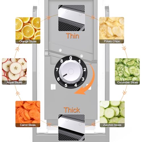 ONCE FOR ALL Safe Mandoline Slicer For Kitchen, AdjustableThickness 0.1-8 mm Professional Vegetable Slicer For Food, Fruit Slices, Potato Chips, Fast Meal Prep (4th Gen Gray) - Image 2