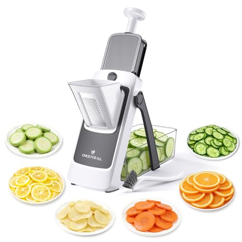 ONCE FOR ALL Safe Mandoline Slicer For Kitchen, AdjustableThickness 0.1-8 mm Professional Vegetable Slicer For Food, Fruit Slices, Potato Chips, Fast Meal Prep (4th Gen Gray) - Image 1