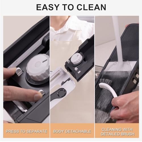 ONCE FOR ALL Safe Mandoline Slicer For Kitchen, AdjustableThickness 0.1-8 mm Professional Vegetable Slicer For Food, Fruit Slices, Potato Chips, Fast Meal Prep (4th Gen Gray) - Image 4