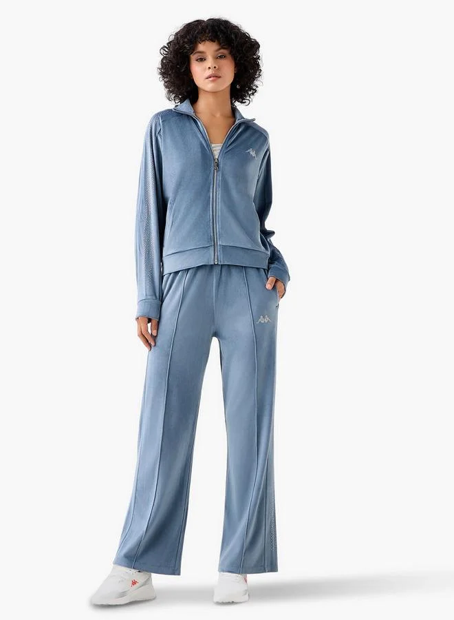 Kappa Kappa Embellished Velour Regular Fit Track Pants with Pockets