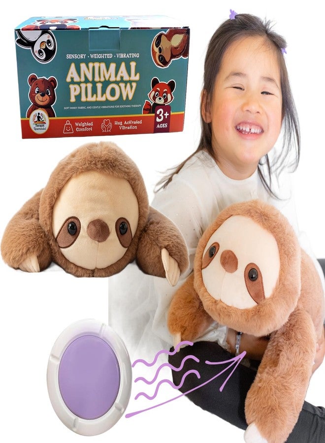 Snugglekid Sloth Sensory Weighted Vibrating Pillow, Pressure Activated for Kids Adults, Plush Minky Soft Size: 11 by 20 inches Pillow Animal, Calming Therapy for Focus and Balance for Gift Birthday - Image 1