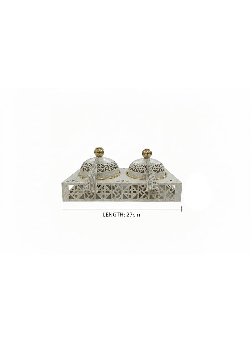 AKDC Cream & Gold Arabesque Candy Bowl with Holder - 2 Pcs Set - 27x15 cm - Image 3