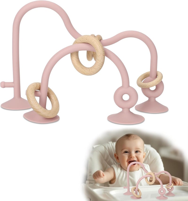 Socub High Chair Toys with Suction Cups for Infant Toddlers 612 18 Months Educational Interactive Table Toys  Silicone Teething Toy  Baby Sensory Chew Toy for Baby Boys Girls Pink - Image 1