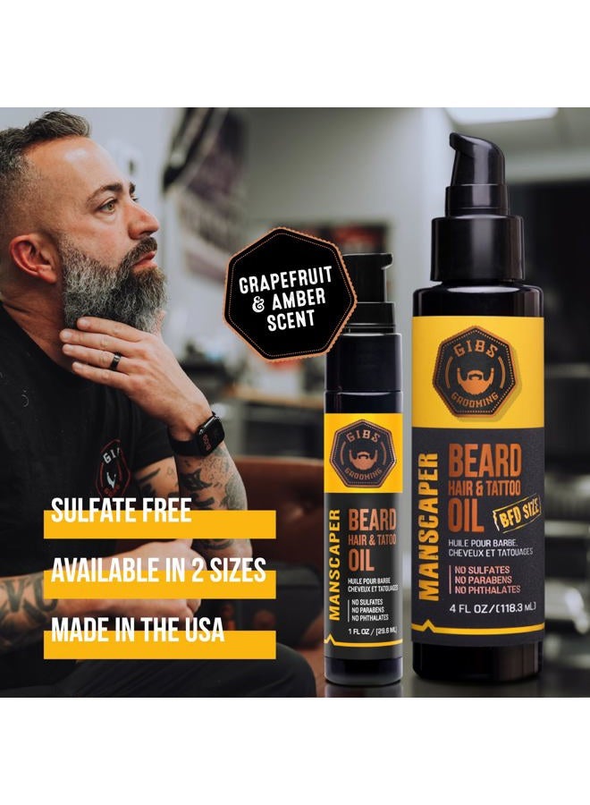 GIBS Grooming Manscaper Beard, Hair & Tattoo Oil – All-Natural with Grapefruit, Tobacco Flower, Saffron & Cedar Scent- Softens & Strengthens Beard Growth, Moisturizes Skin, 4oz. - Image 5