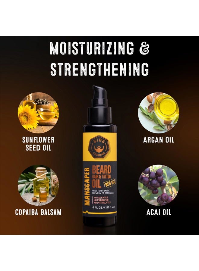 GIBS Grooming Manscaper Beard, Hair & Tattoo Oil – All-Natural with Grapefruit, Tobacco Flower, Saffron & Cedar Scent- Softens & Strengthens Beard Growth, Moisturizes Skin, 4oz. - Image 4
