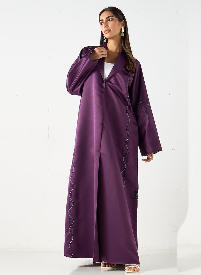 JAMEELA Twilight purple Abaya with hand embroidered - Image 1