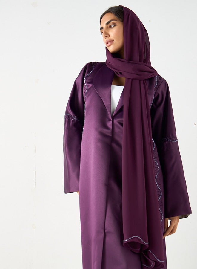 JAMEELA Twilight purple Abaya with hand embroidered - Image 3