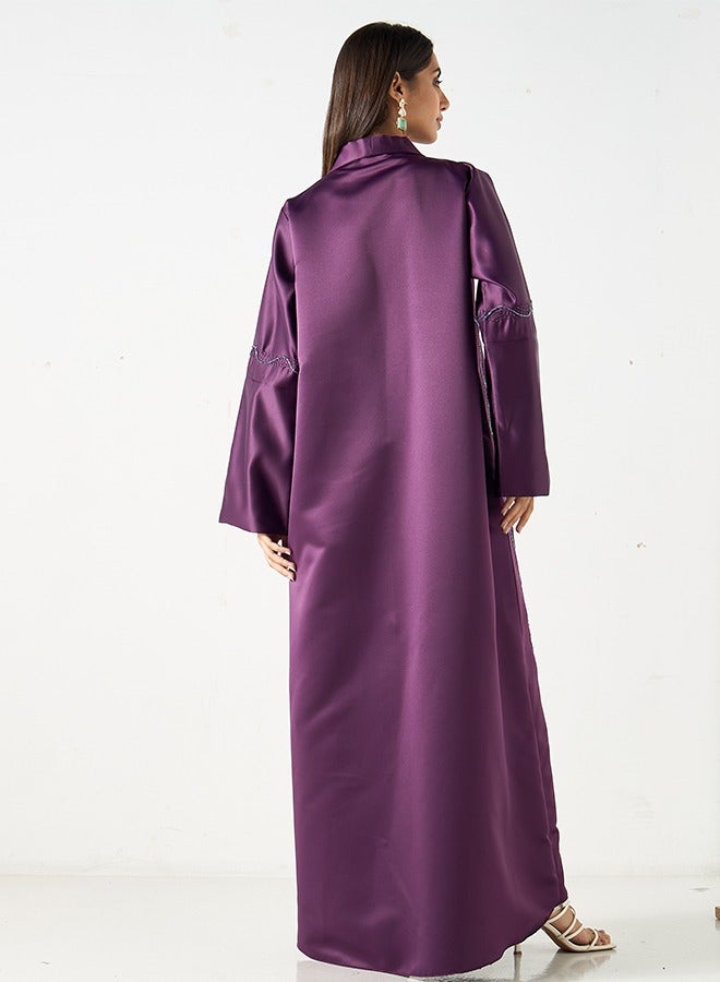 JAMEELA Twilight purple Abaya with hand embroidered - Image 4