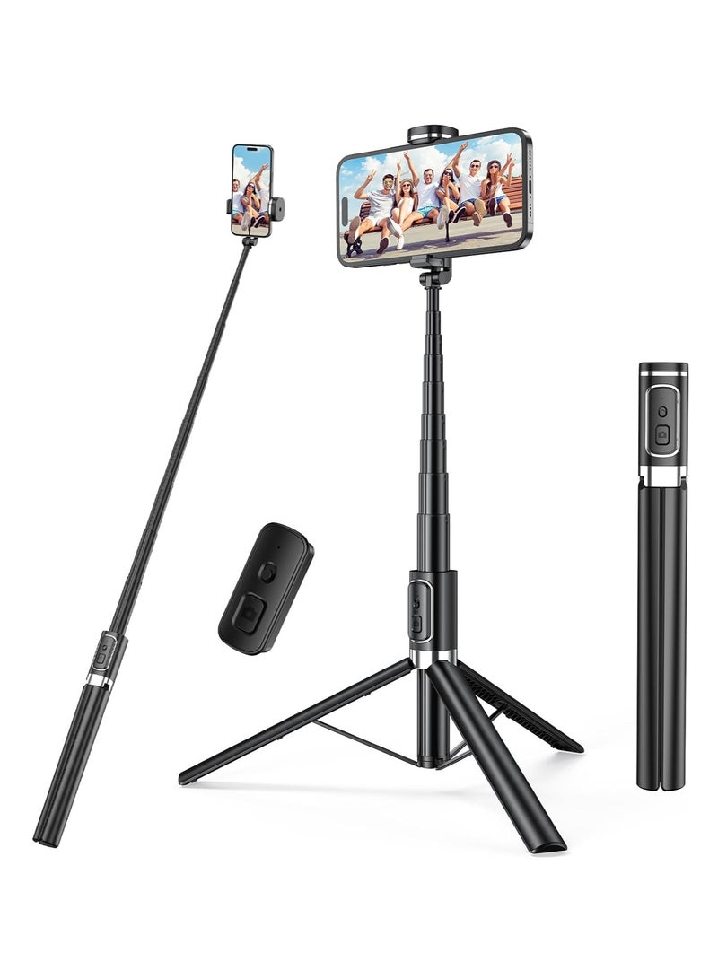 Selfie stick, 67 inch/1.7-meter selfie stick tripod, women's and men's gifts, portable mobile phone tripod with wireless remote shutter compatible with iPhone 16e/16/15/14/13, Samsung series (black)  - Image 1