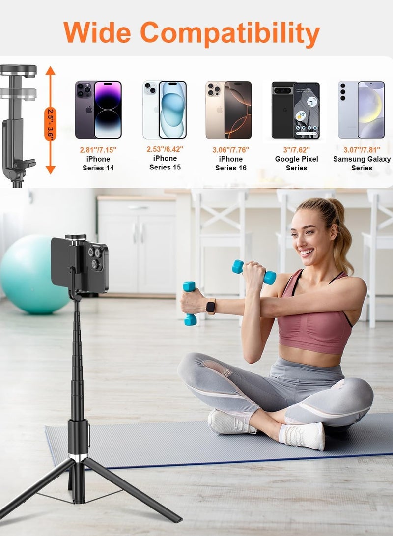 Selfie stick, 67 inch/1.7-meter selfie stick tripod, women's and men's gifts, portable mobile phone tripod with wireless remote shutter compatible with iPhone 16e/16/15/14/13, Samsung series (black)  - Image 5