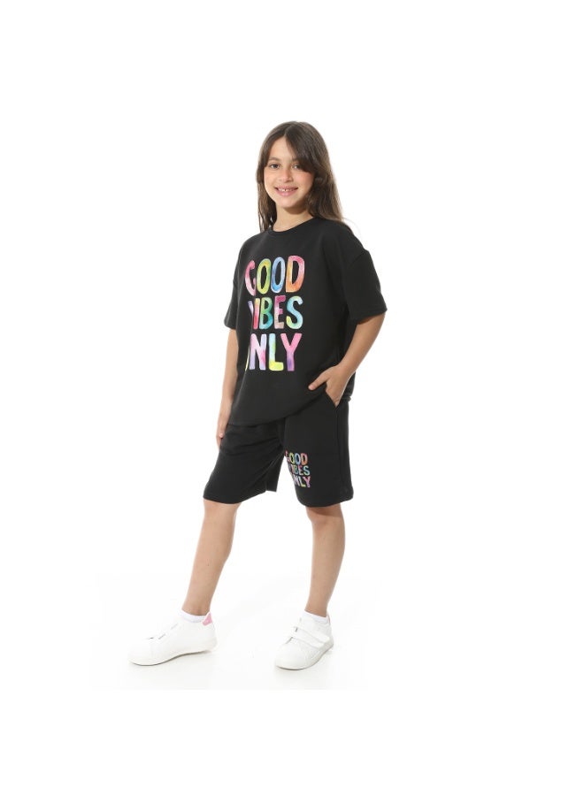 Red Circle Front Printed Pajama Set With Short1437u - Image 3