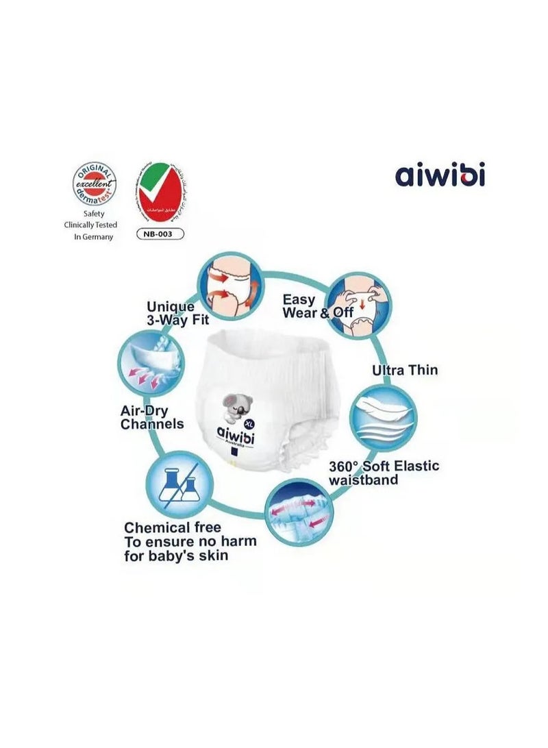 aiwibi حفاضات أطفال أيويبي بريميوم بنمط السروال، كبيرة، مقاس 4 - 44 قطعة - Image 2