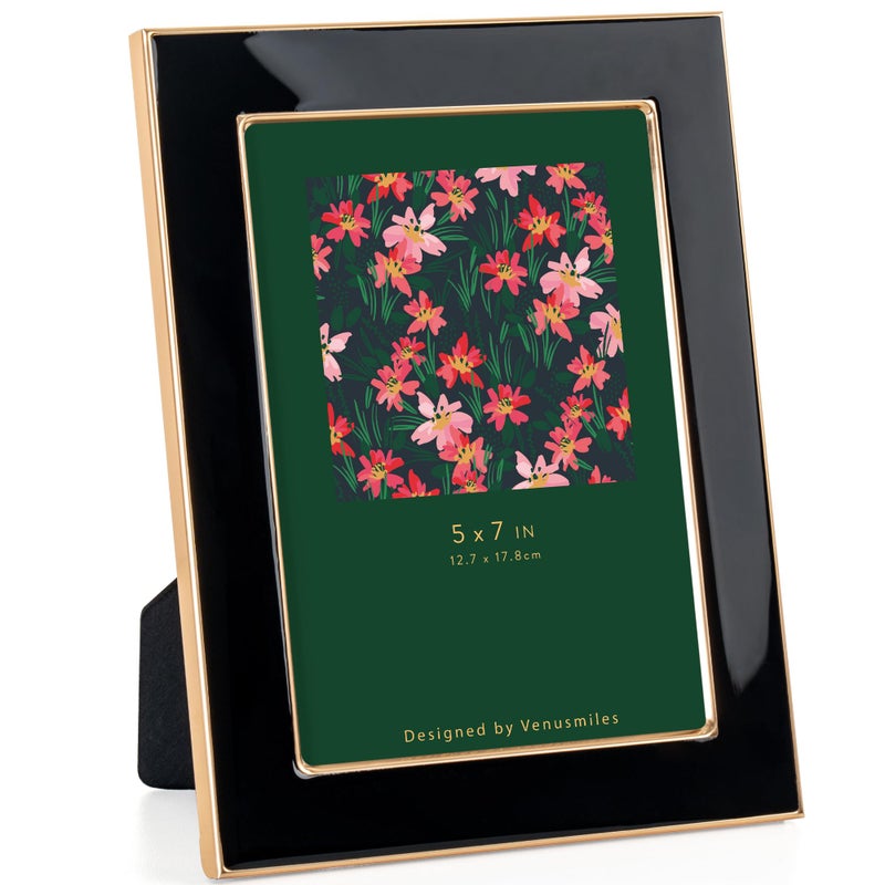 Venusmiles 5x7 Enamel Picture Frame  Gold Metal Edge with Easel  Real Glass Photo Frame for Wall and Tabletop Display Family Office Photo Gallery  Black Enamel/1pc - Image 1
