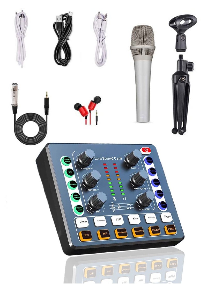 Viden M8 Sound Card Set DSP Chip Twelve Ambient Sounds Four Kinds Of Sound Changes Live Broadcast DJ Mixer Music Recording Guitars TikTok Facebook YouTube USB Bluetooth Black  - Image 1