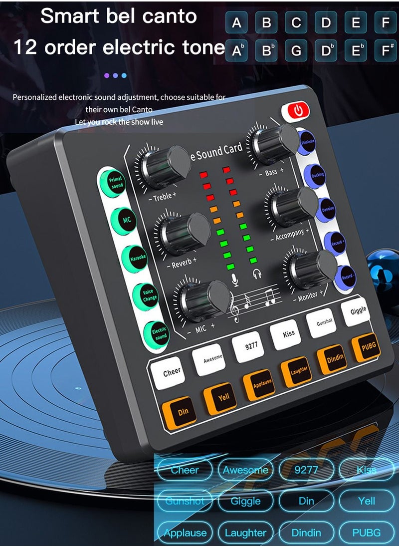 Viden - M8 Sound Card Set DSP Chip Twelve Ambient Sounds Four Kinds Of Sound Changes Live Broadcast DJ Mixer Music Recording Guitars TikTok Facebook YouTube USB Bluetooth Black - Image 1
