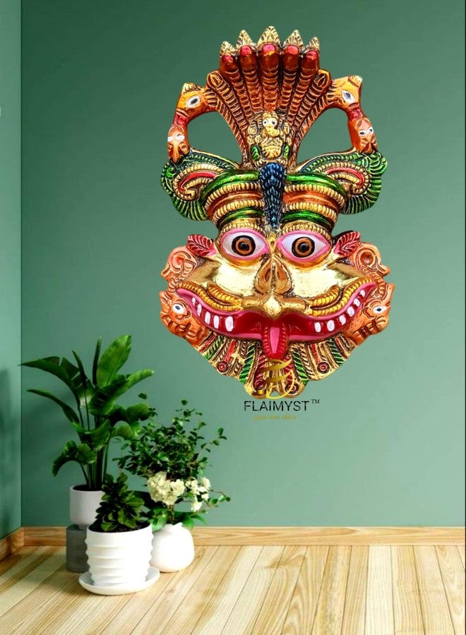 FLAIMYST 6 Inche Kirtimukha for Home Door in Aluminium Metal, Kirtimukha Wall Hanging for Home Decor, Nazar Battu for Home Entrance (Gold Plated & Multicolor) - Image 1