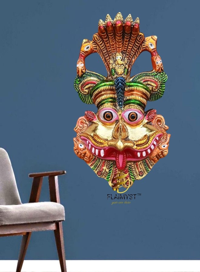 FLAIMYST 6 Inche Kirtimukha for Home Door in Aluminium Metal, Kirtimukha Wall Hanging for Home Decor, Nazar Battu for Home Entrance (Gold Plated & Multicolor) - Image 4