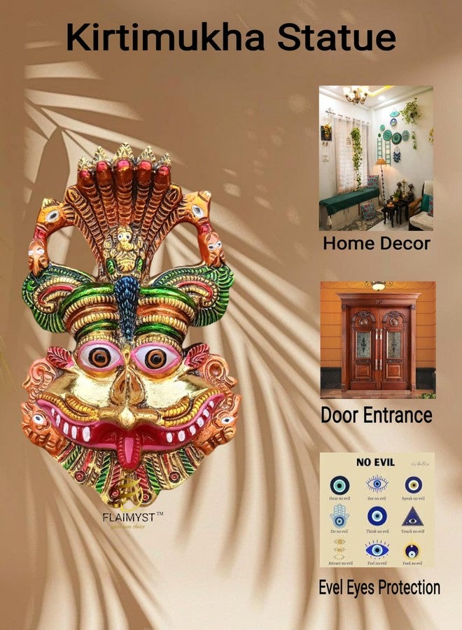 FLAIMYST 6 Inche Kirtimukha for Home Door in Aluminium Metal, Kirtimukha Wall Hanging for Home Decor, Nazar Battu for Home Entrance (Gold Plated & Multicolor) - Image 3
