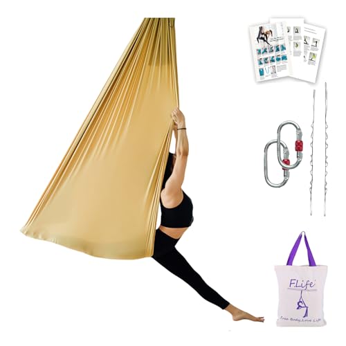 Flife F.Life Aerial Yoga Hammock 5.5 yards Premium Aerial Silk Fabric Swing for Antigravity Inversion Include Daisy Chain,Carabiner and Pose Guide - Image 1