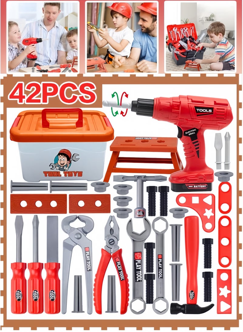 Kids Tool Set - 42 PCS Toddler Tool Set with Electric Power Drill & Tool Box, DIY Toys Construction Tool Kit Playset Accessories Giftt, Pretend Play Tools Gift for Boys Girls Ages 3, 4, 5, 6, 7, 8 - Image 1