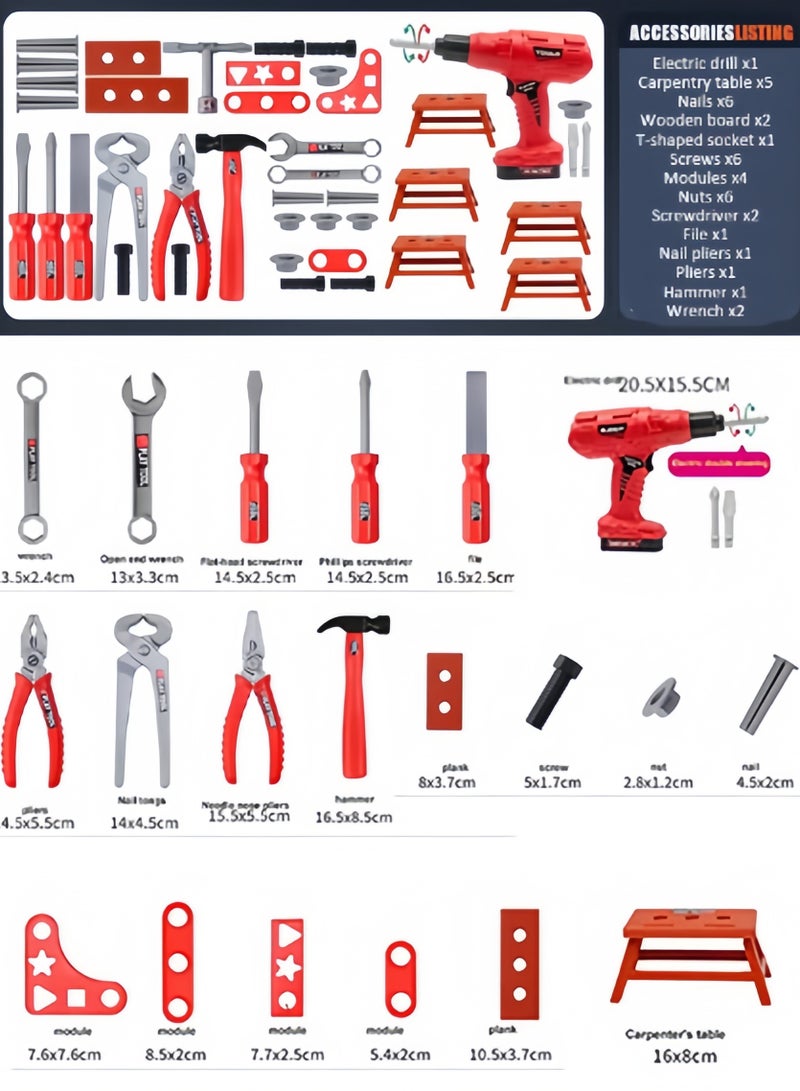 Kids Tool Set - 42 PCS Toddler Tool Set with Electric Power Drill & Tool Box, DIY Toys Construction Tool Kit Playset Accessories Giftt, Pretend Play Tools Gift for Boys Girls Ages 3, 4, 5, 6, 7, 8 - Image 3