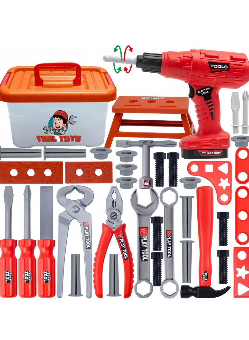 Kids Tool Set - 42 PCS Durable Pretend Play Tool Toys for Toddler, Kids Electric Power Drill Toys Construction Tool Kit Playset Accessories Gift for Girls Boys Ages 3 4 5 6 7 8 Years Old (Includes storage box)  - Image 1