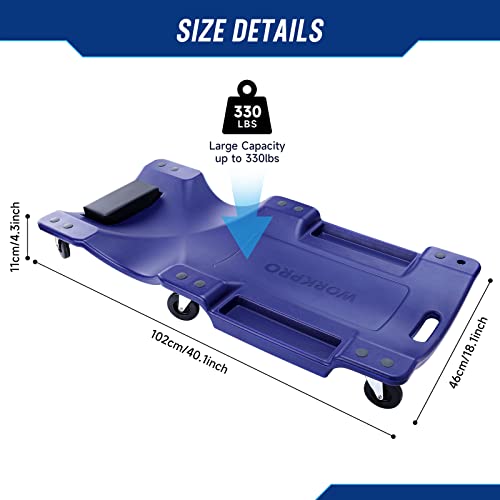 WORKPRO Mechanic Plastic Creeper, 40-Inch Automotive Creeper with Padded Headrest, 330 Lbs Capacity Rolling Garage Shop Creeper with 6 Caster Wheels, blue - Image 2