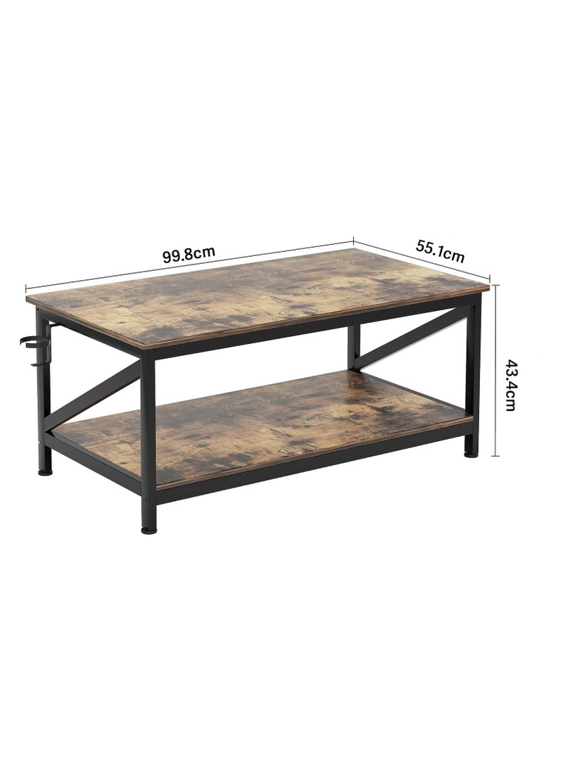 Chulovs Coffee Table with Storage Shelft and 2 Tier Storage Shelf, Wooden Furniture, Dining Table for Home Living Room, Office, Desktop with Storage Shelf Modern Design Home Furniture, 100x55cm  - Image 3