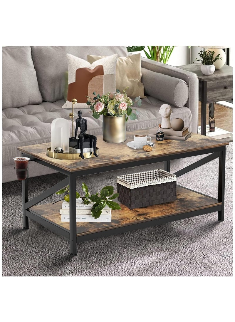 Chulovs Coffee Table with Storage Shelft and 2 Tier Storage Shelf, Wooden Furniture, Dining Table for Home Living Room, Office, Desktop with Storage Shelf Modern Design Home Furniture, 100x55cm  - Image 2