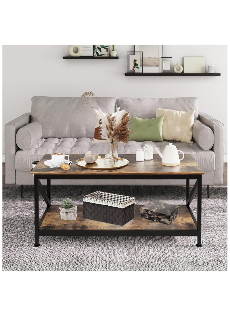 Chulovs Coffee Table with Storage Shelft and 2 Tier Storage Shelf, Wooden Furniture, Dining Table for Home Living Room, Office, Desktop with Storage Shelf Modern Design Home Furniture, 100x55cm  - Image 4