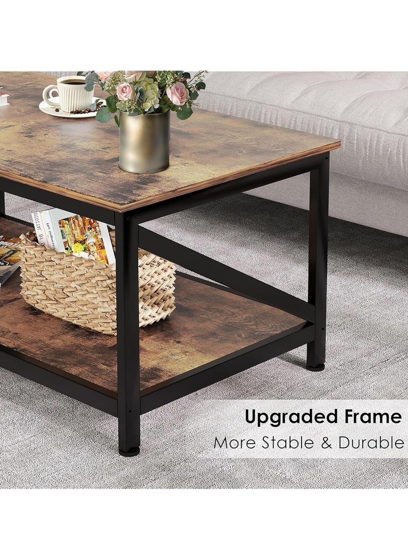 Chulovs Coffee Table with Storage Shelft and 2 Tier Storage Shelf, Wooden Furniture, Dining Table for Home Living Room, Office, Desktop with Storage Shelf Modern Design Home Furniture, 100x55cm  - Image 5