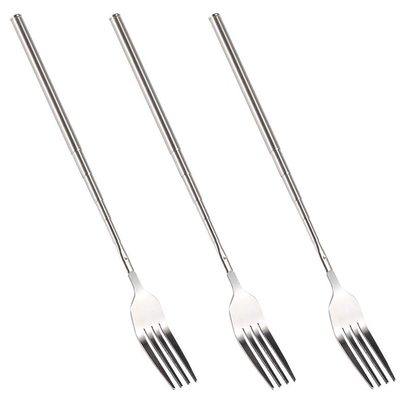 Telescopic Fork 3PCS Stainless Steel Extendable Long Handle BBQ Dinner Fruit Dessert Fork Sturdy and Durable 87254inch