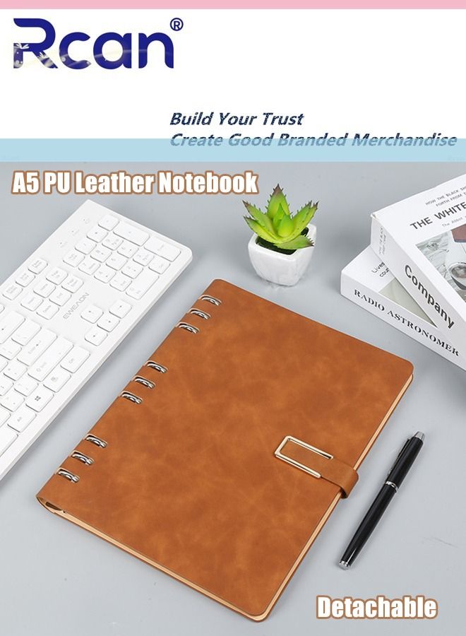 ركان دفتر ملاحظات من جلد البولي يوريثان A5 غلاف ناعم غلاف ورقي عادي دفتر يوميات السفر مع مشبك مغناطيسي سميك قابل للفصل مبطن لسجل الاجتماع مناسب للأعمال المكتبية والمدرسية والكتابة العائلية - Image 1