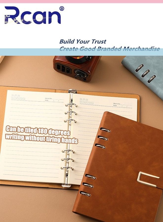 ركان دفتر ملاحظات من جلد البولي يوريثان A5 غلاف ناعم غلاف ورقي عادي دفتر يوميات السفر مع مشبك مغناطيسي سميك قابل للفصل مبطن لسجل الاجتماع مناسب للأعمال المكتبية والمدرسية والكتابة العائلية - Image 2