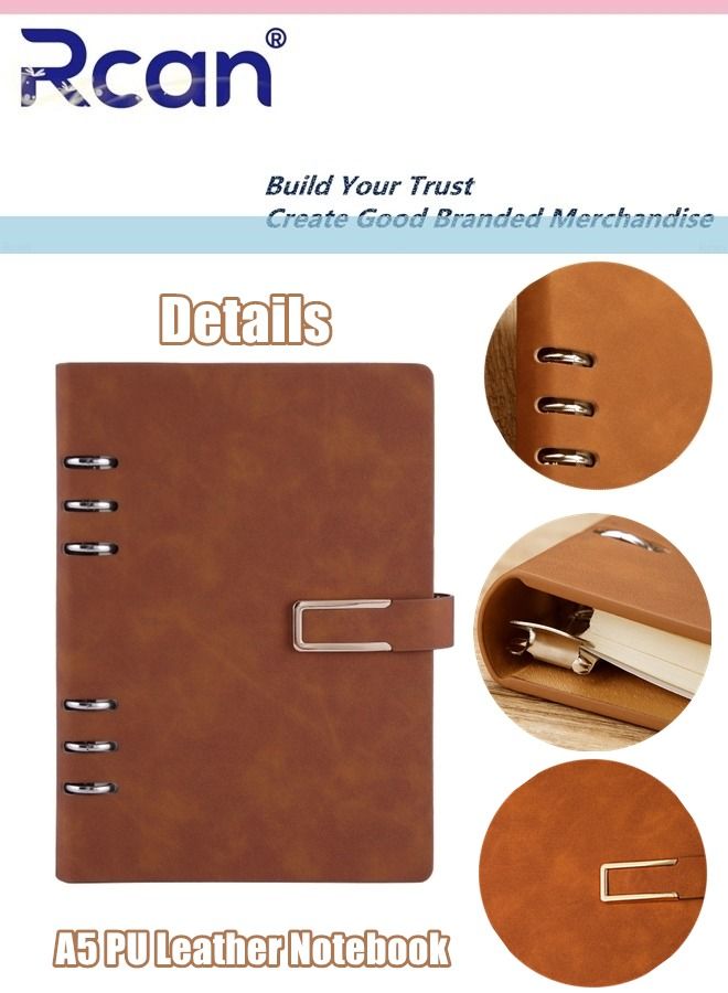 ركان دفتر ملاحظات من جلد البولي يوريثان A5 غلاف ناعم غلاف ورقي عادي دفتر يوميات السفر مع مشبك مغناطيسي سميك قابل للفصل مبطن لسجل الاجتماع مناسب للأعمال المكتبية والمدرسية والكتابة العائلية - Image 3