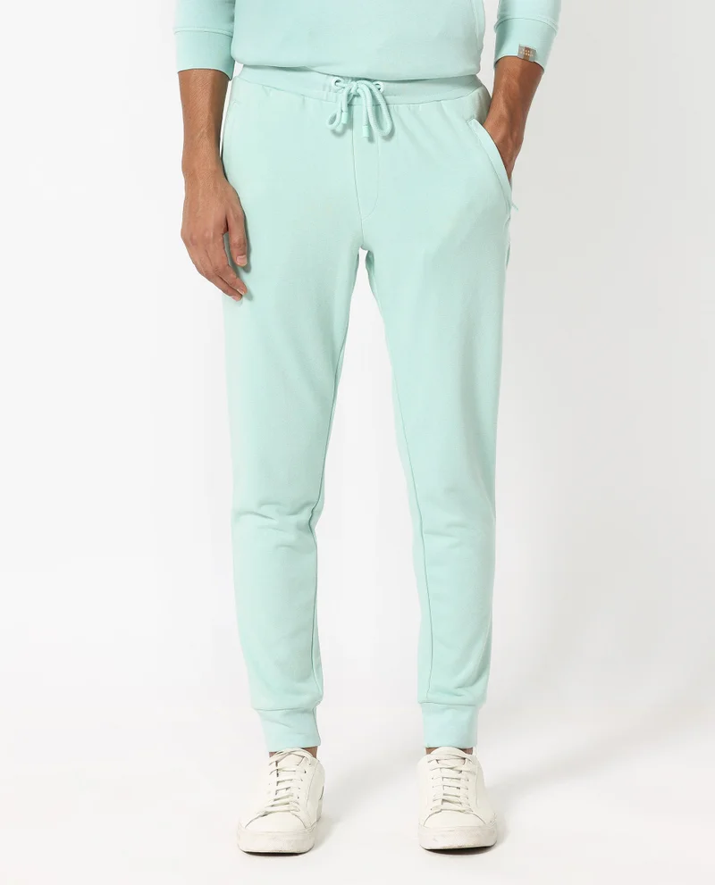 Rare Rabbit Rare Rabbit Men's Shiga Light Blue Cotton Polyester Fabric Drawstring Closure Regular Fit Mid Rise Trackpant