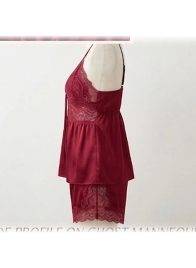 Caprisious Elegant Satin & Lace Cami Set with Matching Shorts