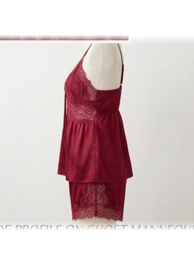 Caprisious Elegant Satin & Lace Cami Set with Matching Shorts - Image 2
