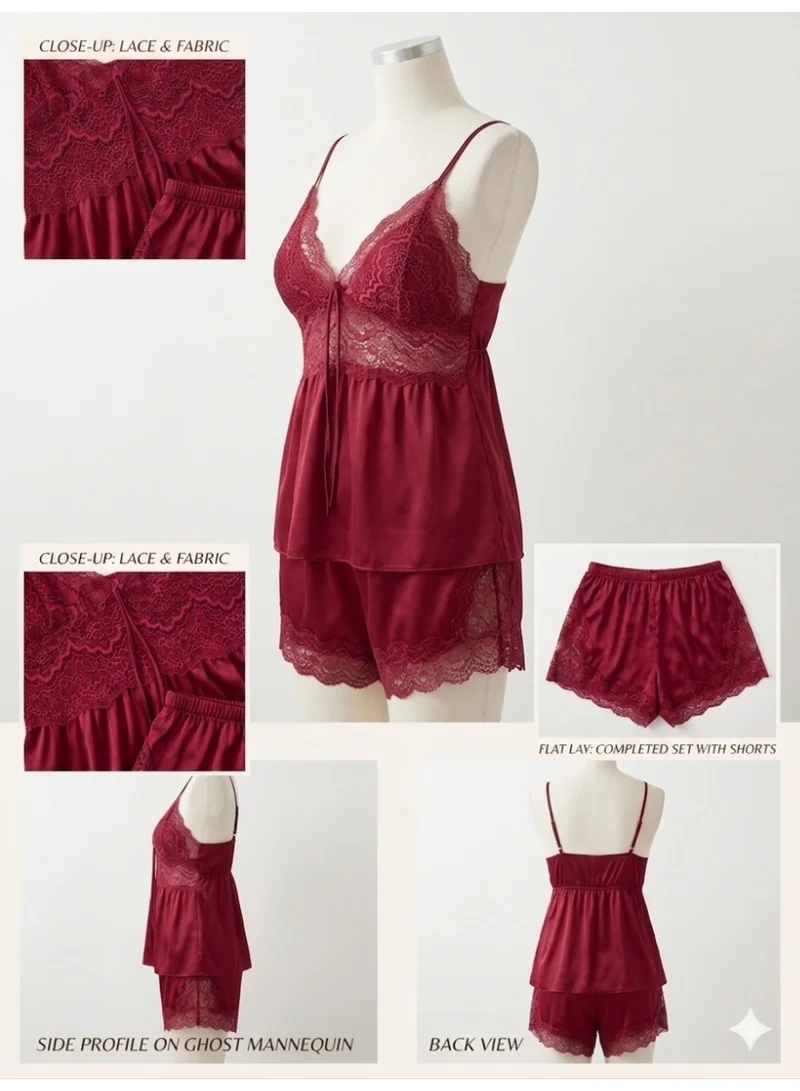 Caprisious  Elegant Satin & Lace Cami Set with Matching Shorts for Women | Best Price UAE