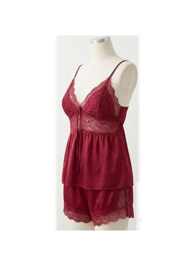 Caprisious Elegant Satin & Lace Cami Set with Matching Shorts