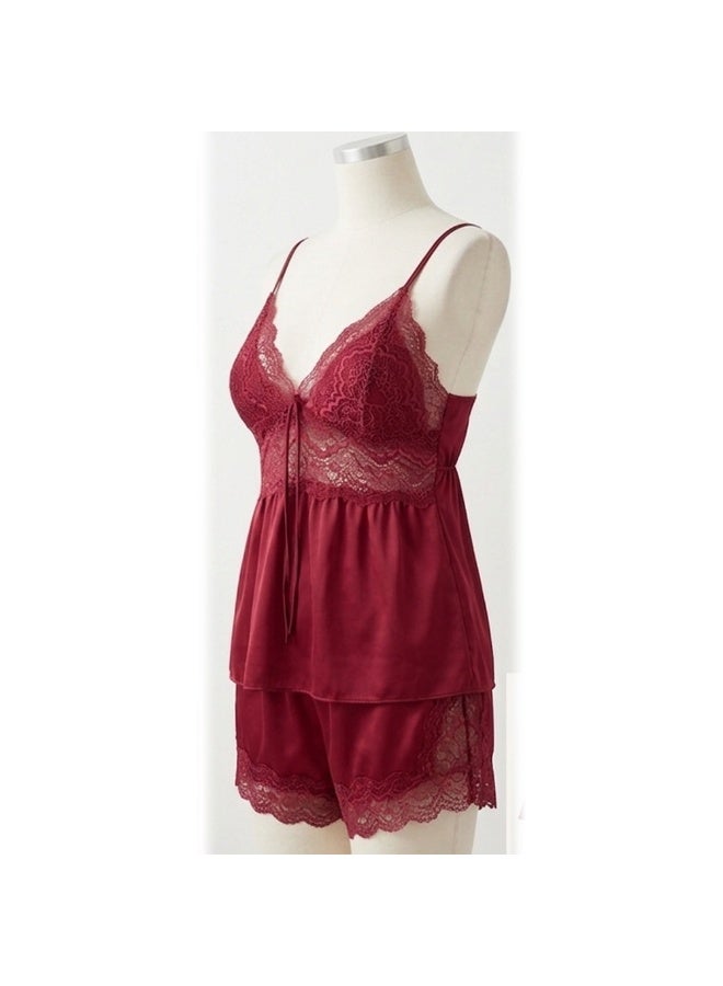 Caprisious Elegant Satin & Lace Cami Set with Matching Shorts - Image 1