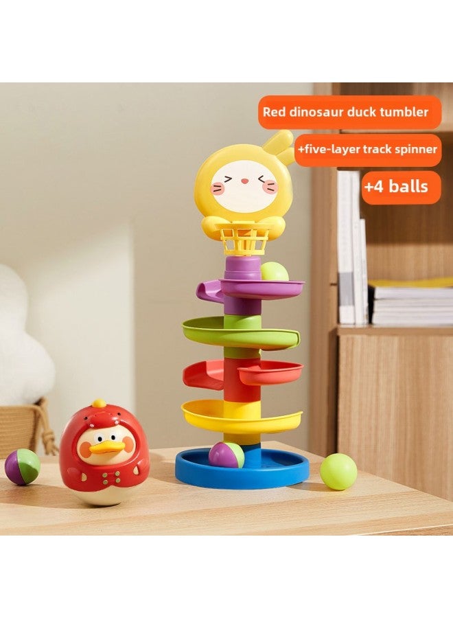 Spot Cute Cartoon Duck Tumbler 3-24 Months Baby High Value Educational Toys-Color:Red Dinosaur Duck +5-layer Track Transfer Music To Send 4 Balls - Image 1