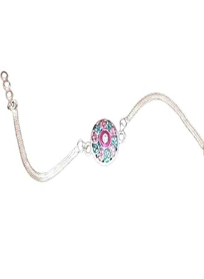 Bhumi Creation Flower Patterned Silver Rakhi - Image 1