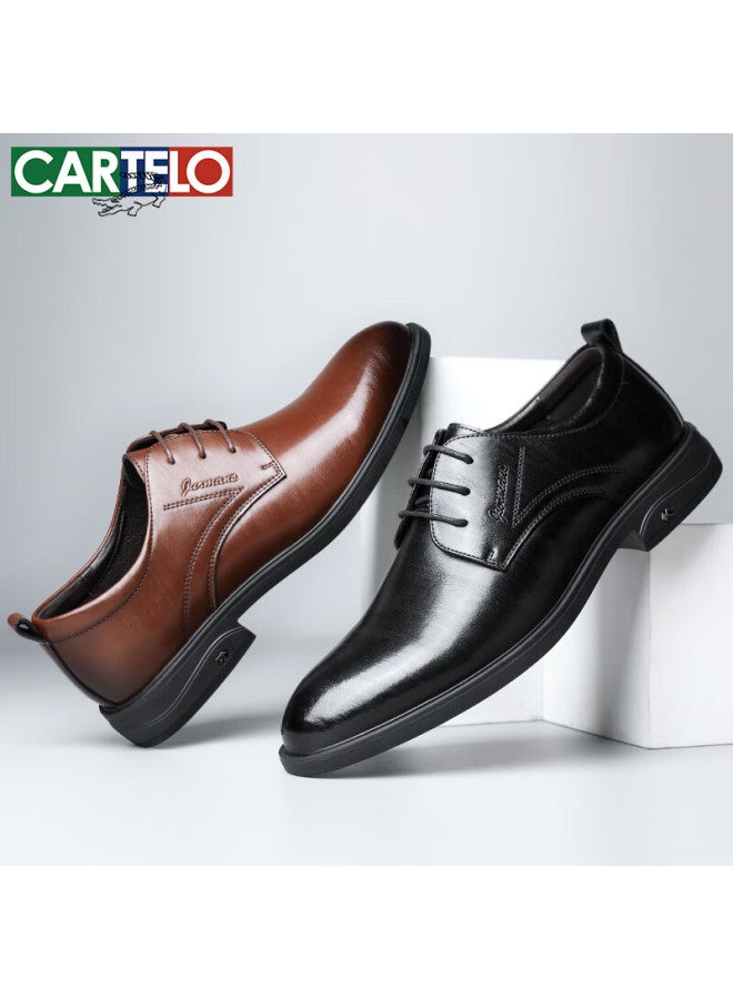 Cartelo Men's Soft Leather Business Breathable Men's Casual Leather Shoes Retro Rubbing Resistant Wedding Shoes Men 9645 Brown 44 - Image 5